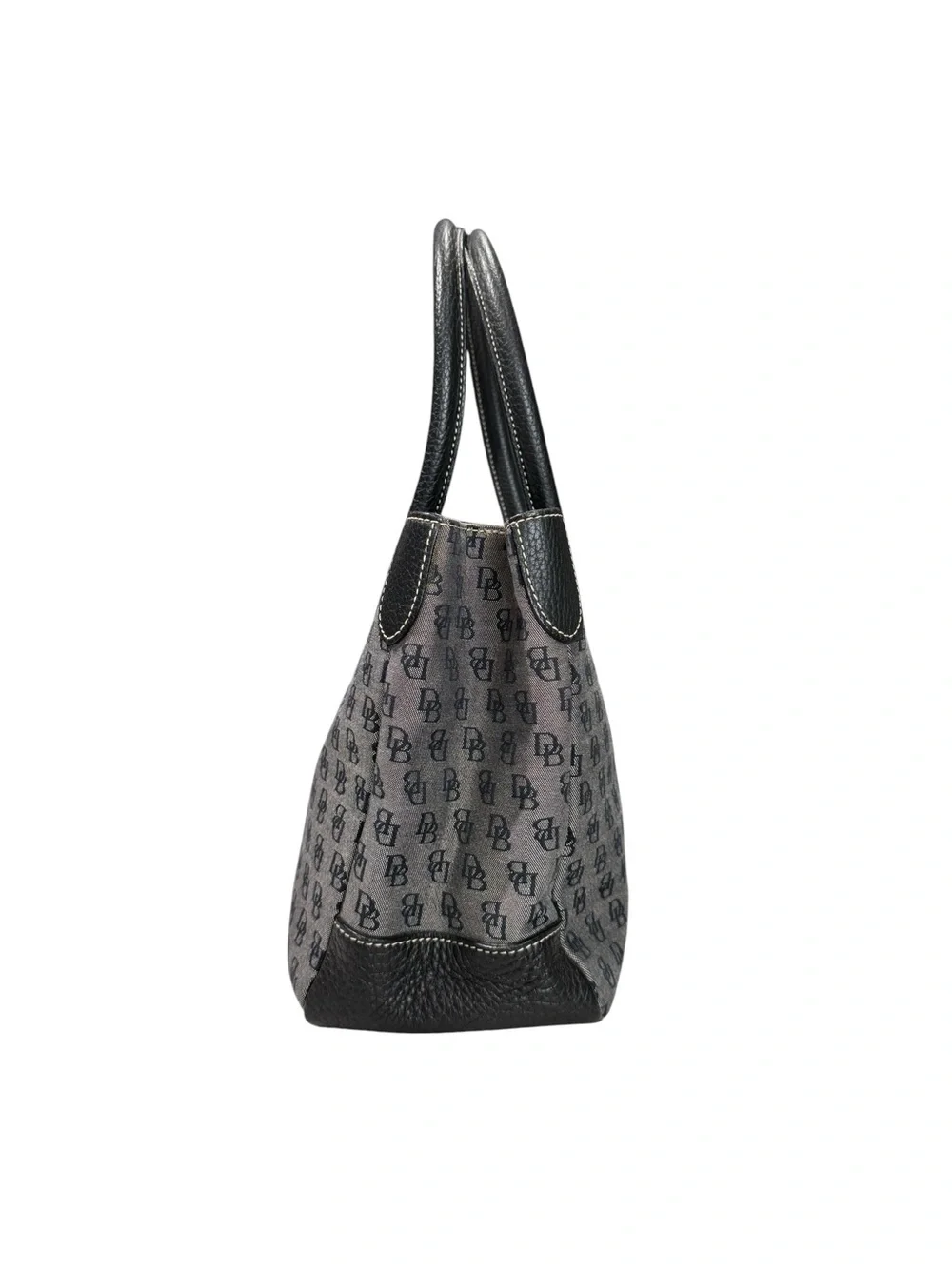 Dooney & Bourke Gray & Black Monogram Canvas Black Leather Trim Shoulder Bag - Picture 5 of 13